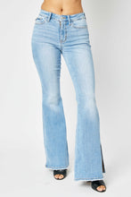 Load image into Gallery viewer, Judy Blue Full Size Mid Rise Raw Hem Slit Flare Jeans
