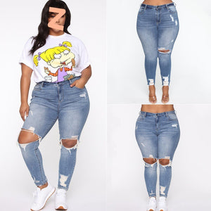 Pantalones vaqueros rasgados de talla grande para mujer