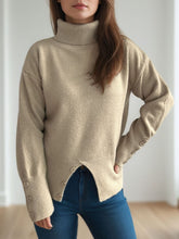 Load image into Gallery viewer, Front Slit Decorative Button Turtleneck Sweater
