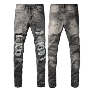 Non-mainstream Personality Patch Jeans Men's Cover Damage Gray Casual Pants