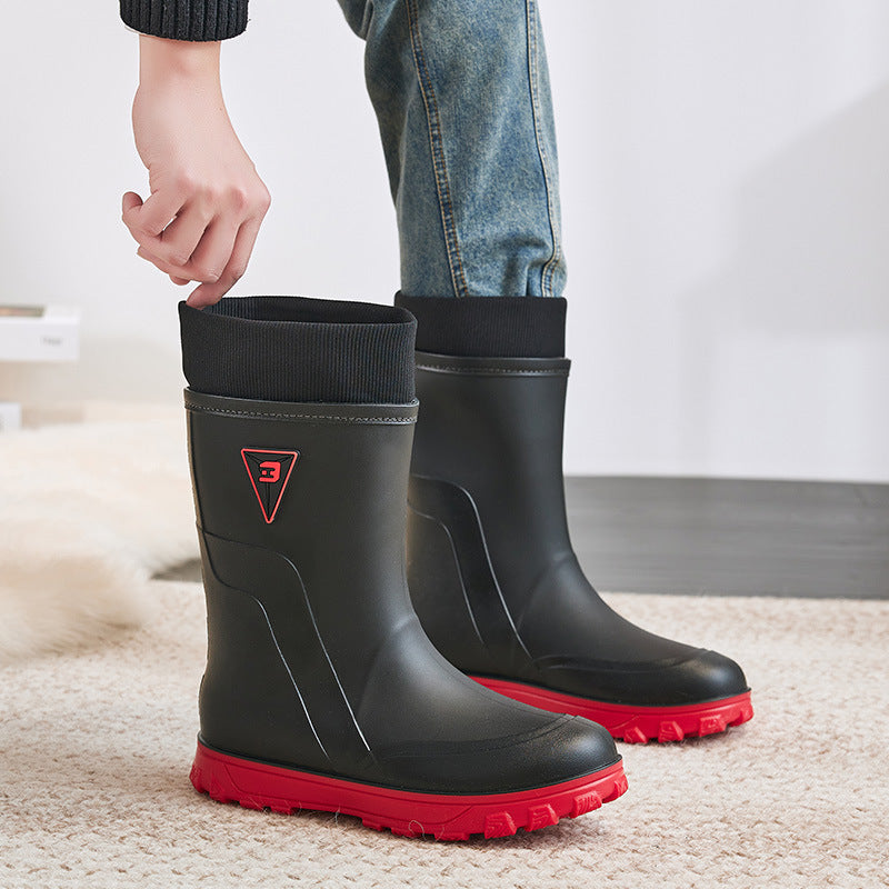 Botas de lluvia térmicas para hombre, fijas, de algodón, de tubo medio alto