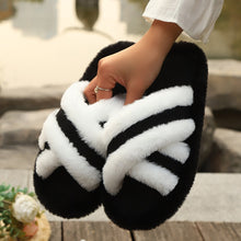 Load image into Gallery viewer, Fluffy Slippers Cross Strap Stitching Warm Casual Platform Slippers
