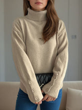 Load image into Gallery viewer, Front Slit Decorative Button Turtleneck Sweater
