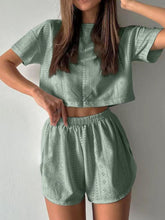 Load image into Gallery viewer, Eyelet Round Neck Top and Shorts Set
