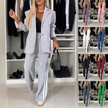 Load image into Gallery viewer, Women's Casual Suit Lapel Single-breasted Jacket And Striped Straight Pants Fashion Sports Trousers Suit Outerwears Clothing
