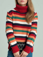 Load image into Gallery viewer, Contrast Stripes Turtleneck Long Sleeve Sweater
