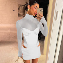 Cargar imagen en el visor de la galería, Mesh Patchwork Turtleneck Sexy Slim-fit Hollow-out Cut Sheath Dress
