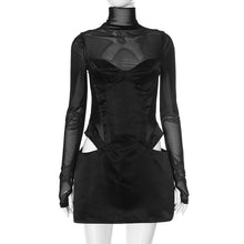 Cargar imagen en el visor de la galería, Mesh Patchwork Turtleneck Sexy Slim-fit Hollow-out Cut Sheath Dress
