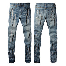 Load image into Gallery viewer, Trendy Jeans Graffiti Flowing Splash Ink Ripped Jeans Stretch Slim Denim
