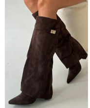 Load image into Gallery viewer, Ins Pant-tube Boots Pointed Toe Chunky Heel Shoes WInter Knight Mid-calf Dress Boot For Women
