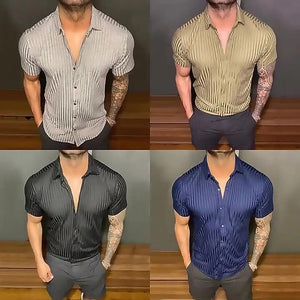 Camisas hawaianas finas con solapa y mangas cortas mercerizadas para hombre