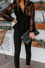 Load image into Gallery viewer, Lace Detail Plunge Long Sleeve Blouse
