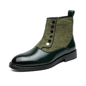 Zapatos casuales de cuero para hombre estilo británico salvaje de caña alta con costuras de tela