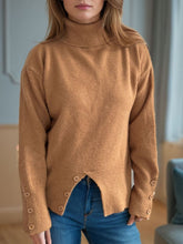 Load image into Gallery viewer, Front Slit Decorative Button Turtleneck Sweater
