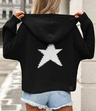 Cargar imagen en el visor de la galería, Suéter con capucha y bolsillos para mujer, jersey holgado de manga larga con cremallera y estrellas, cárdigan corto, prendas de vestir exteriores
