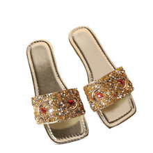 Cargar imagen en el visor de la galería, Women&#39;s Slippers Fashion Rhinestone Sequins Flat One-word Casual Cool
