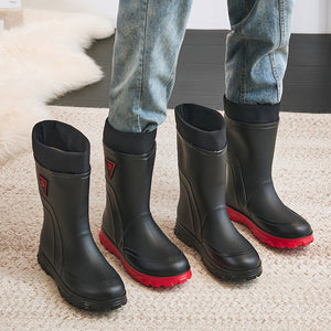 Botas de lluvia térmicas para hombre, fijas, de algodón, de tubo medio alto