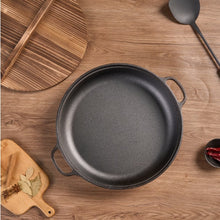 Cargar imagen en el visor de la galería, WANGYUANJI 11Cast Iron Wok With Dual Handles And Wooden Lid, Uncoated Frying Pan For Gas And IH, Chinese Thickened Pancake Pan, Stir-frying And IH Universal, With Free Steel Wire Ball

