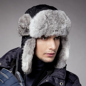 Gorro de piel de conejo para hombre y mujer, pareja de esquí de piel