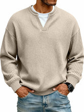 Load image into Gallery viewer, Simple Waffle-Weave V-neck SweatShirt For Men Fall Spring Two-Piece Casual Long-Sleeve T-Shirt For Daily Wear Work Outfit Streetwear
