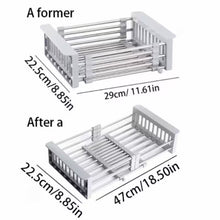 Load image into Gallery viewer, Adjustable Immersion Sink Dish Drying Rack With Stainless Steel Drain Basket - Portable And Retractable Space-Saving Fruit And Vegetable Solution
