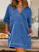 Load image into Gallery viewer, Johnny Collar Half Sleeve Denim Dress
