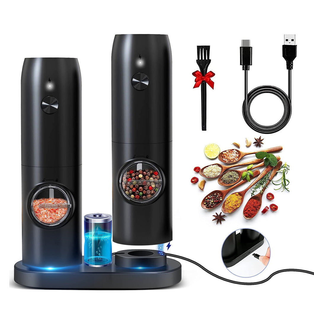 1Pc Electric Salt And Pepper Grinder Rechargeable Charging Base Automatic Salt Mill LED Indicator Adjustable Coarseness One Hand Easy Operation
