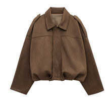 Load image into Gallery viewer, Women&#39;s Batwing Sleeve Lapel Suede Texture Effect Pilot Jacket
