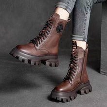 Cargar imagen en el visor de la galería, Women&#39;s Thick-soled High-top With Velvet Martin Retro Biker&#39;s Ankle Boots
