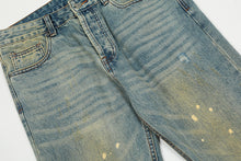 Load image into Gallery viewer, High Street Hole Splash-ink Straight Slightly Flared Washed Worn Jeans
