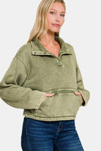 Load image into Gallery viewer, Zenana Acid Wash Fleece Half Snap Sweatshirt with Pocket
