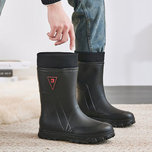 Botas de lluvia térmicas para hombre, fijas, de algodón, de tubo medio alto