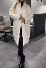 Load image into Gallery viewer, Winter Rhombus Stitching Coat Warm Solid Color Pocket Lapel Long Jacket Women's Clothing
