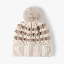 Load image into Gallery viewer, Striped Contrast Knit Hat with Pom-pom
