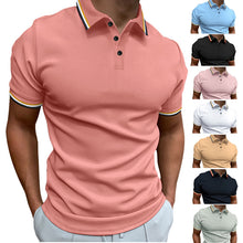 Cargar imagen en el visor de la galería, Camiseta tipo polo ajustada con rayas acanaladas para hombre
