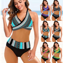 Load image into Gallery viewer, European And American Ladies Split Bikini Striped Tie-dye Hollow Bikini Swimsuit
