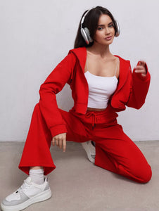 Zipper Sweater Wide-leg Pants Sports Suit