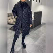 Load image into Gallery viewer, Winter Rhombus Stitching Coat Warm Solid Color Pocket Lapel Long Jacket Women's Clothing
