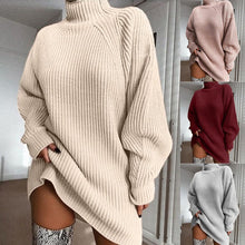 Cargar imagen en el visor de la galería, Solid Turtleneck Long Sweater Winter Warm Women Sweater Dress
