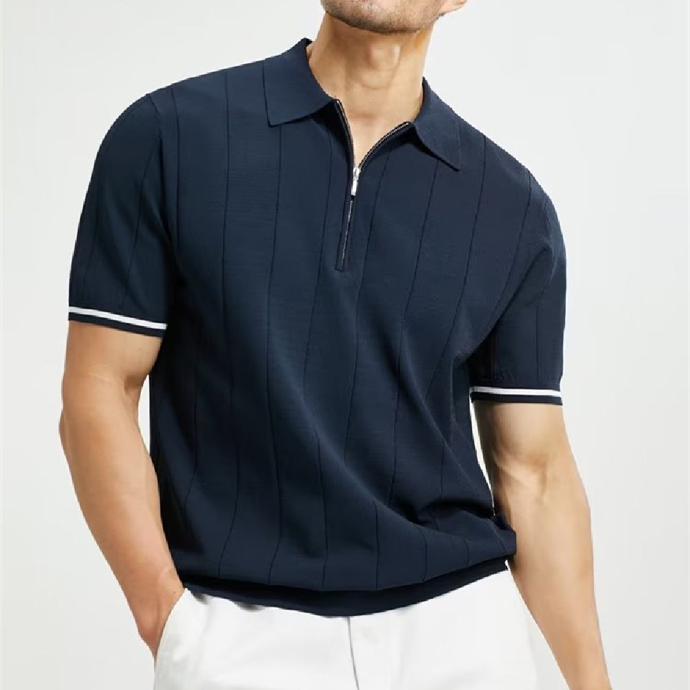 Camisa polo de manga corta de moda, camiseta de verano con solapa y cremallera, ropa para hombre