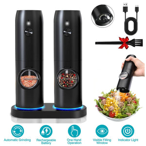 1Pc Electric Salt And Pepper Grinder Rechargeable Charging Base Automatic Salt Mill LED Indicator Adjustable Coarseness One Hand Easy Operation