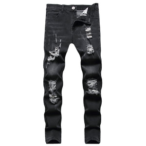 New Men's Ripped Matte White Slim-fit Denim Trousers Fashion