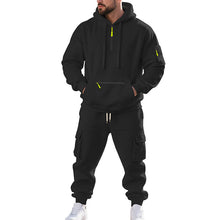 Cargar imagen en el visor de la galería, Men's Loose Sports And Leisure Suit Sweater Fleece-lined Hoodie Set Zipper Multi-Pocket Pullover Men's Sports Casual Top Two-piece Set
