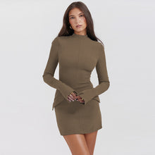 Load image into Gallery viewer, Fashion Long Sleeve Dress With Two Pockets Slim Bodycon Hip Short Dress For Women
