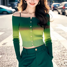 Cargar imagen en el visor de la galería, Gradient Contrast Off-shoulder Sweater Women&#39;s Clothing
