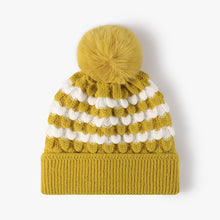 Load image into Gallery viewer, Striped Contrast Knit Hat with Pom-pom
