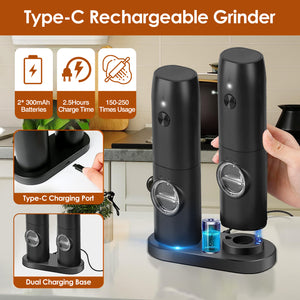 1Pc Electric Salt And Pepper Grinder Rechargeable Charging Base Automatic Salt Mill LED Indicator Adjustable Coarseness One Hand Easy Operation