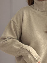 Load image into Gallery viewer, Front Slit Decorative Button Turtleneck Sweater
