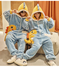 Load image into Gallery viewer, Cute Cartoon Jumpsuit Homewear Couple One-piece Nightgown Coral Fleece Winter Thickened Plush Pajamas For Women Home Clothes
