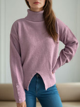 Load image into Gallery viewer, Front Slit Decorative Button Turtleneck Sweater
